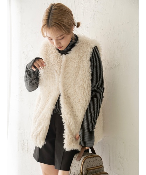 JUMELLE(ジュメロ)の「【極暖】ボーダーフィンガータートル | 真冬 防寒(Tシャツ/カットソー・レディース・アイボリー/ブラック/ホワイト/グレー・MEDIUM)」の6枚目の写真