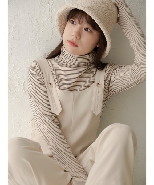 JUMELLE(ジュメロ)の「【極暖】ボーダーフィンガータートル | 真冬 防寒(Tシャツ/カットソー・レディース・アイボリー/ブラック/ホワイト/グレー・MEDIUM)」の8枚目の写真