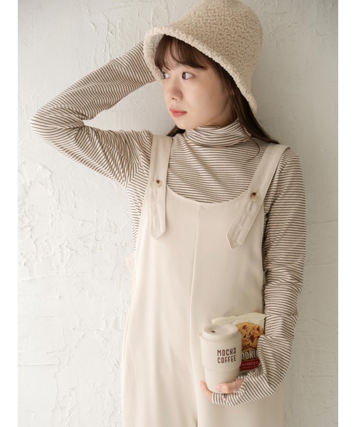 JUMELLE(ジュメロ)の「【極暖】ボーダーフィンガータートル | 真冬 防寒(Tシャツ/カットソー・レディース・アイボリー/ブラック/ホワイト/グレー・MEDIUM)」の10枚目の写真