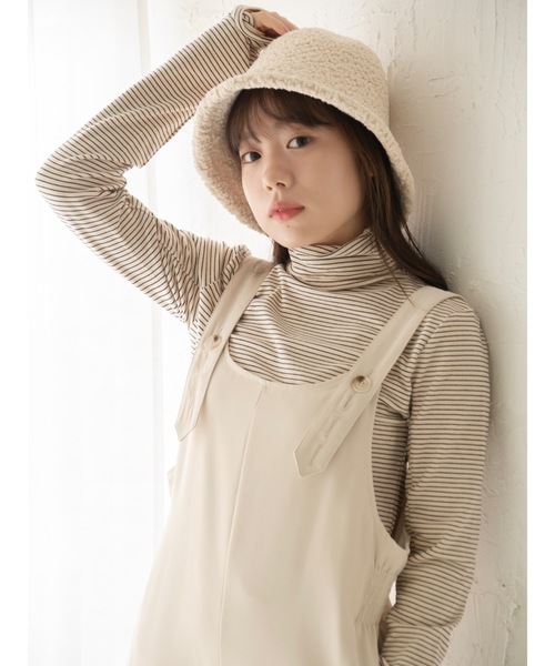 JUMELLE(ジュメロ)の「【極暖】ボーダーフィンガータートル | 真冬 防寒(Tシャツ/カットソー・レディース・アイボリー/ブラック/ホワイト/グレー・MEDIUM)」の14枚目の写真