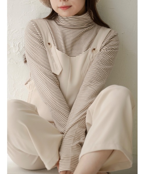 JUMELLE(ジュメロ)の「【極暖】ボーダーフィンガータートル | 真冬 防寒(Tシャツ/カットソー・レディース・アイボリー/ブラック/ホワイト/グレー・MEDIUM)」の16枚目の写真