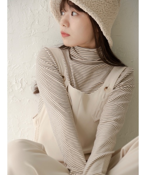 JUMELLE(ジュメロ)の「【極暖】ボーダーフィンガータートル | 真冬 防寒(Tシャツ/カットソー・レディース・アイボリー/ブラック/ホワイト/グレー・MEDIUM)」の17枚目の写真