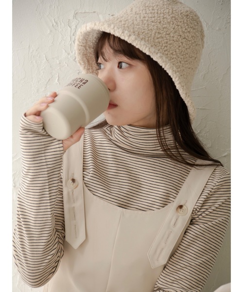 JUMELLE(ジュメロ)の「【極暖】ボーダーフィンガータートル | 真冬 防寒(Tシャツ/カットソー・レディース・アイボリー/ブラック/ホワイト/グレー・MEDIUM)」の18枚目の写真