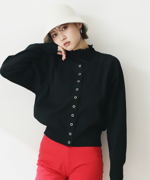 N.（N. Natural Beauty Basic）（エヌエヌナチュラルビューティーベーシック）の「【追加生産】◆ドットボタン総針フォルムカーディガン（カーディガン/ボレロ・レディース・ネイビー/ブルー/オフホワイト/ブラック/レッド・MEDIUM）」の3枚目の写真