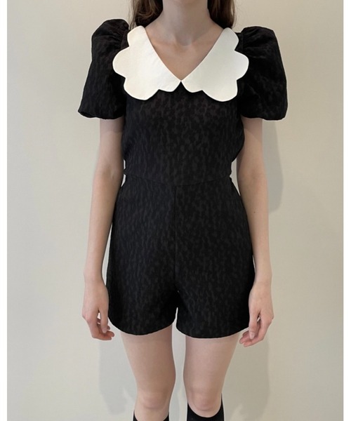 epine（エピヌ）の「scallop collar jaguard double ribbon rompers black（つなぎ/オールインワン・レディース・ブラック・FREE）」の19枚目の写真