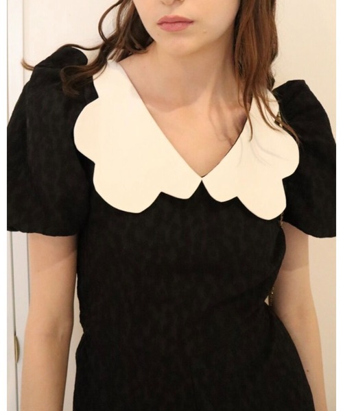 epine（エピヌ）の「scallop collar jaguard double ribbon rompers black（つなぎ/オールインワン・レディース・ブラック・FREE）」の3枚目の写真