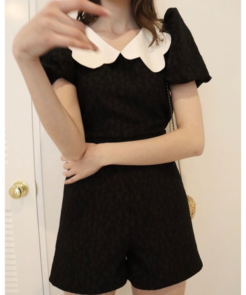 epine（エピヌ）の「scallop collar jaguard double ribbon rompers black（つなぎ/オールインワン・レディース・ブラック・FREE）」の12枚目の写真