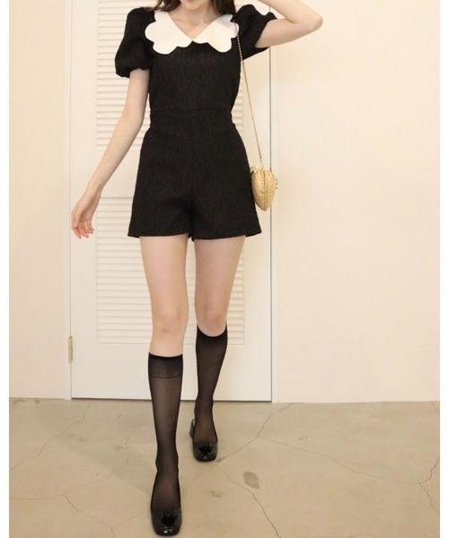 epine（エピヌ）の「scallop collar jaguard double ribbon rompers black（つなぎ/オールインワン・レディース・ブラック・FREE）」の20枚目の写真