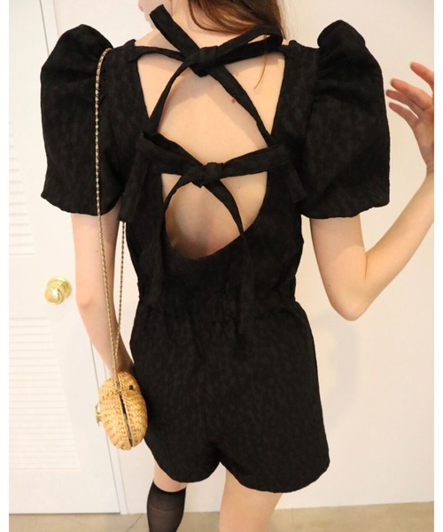 epine（エピヌ）の「scallop collar jaguard double ribbon rompers black（つなぎ/オールインワン・レディース・ブラック・FREE）」の13枚目の写真