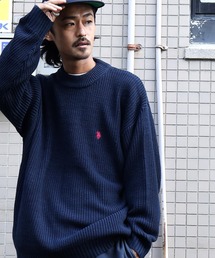U.S. POLO ASSN. / ユーエスポロアッスン 別注 コラボ ビッグシルエット 畔編み クルーネック ニット セーター