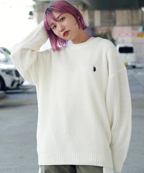 U.S. POLO ASSN.(ユーエスポロアッスン)の「U.S. POLO ASSN. / ユーエスポロアッスン 別注 コラボ ビッグシルエット 畔編み クルーネック ニット セーター(ニット/セーター・メンズ・ブラック/グレー系その他/ホワイト/グリーン/ネイビー・MEDIUM/LARGE)」の19枚目の写真