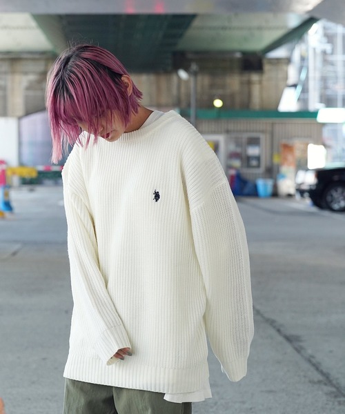 U.S. POLO ASSN.(ユーエスポロアッスン)の「U.S. POLO ASSN. / ユーエスポロアッスン 別注 コラボ ビッグシルエット 畔編み クルーネック ニット セーター(ニット/セーター・メンズ・ブラック/グレー系その他/ホワイト/グリーン/ネイビー・MEDIUM/LARGE)」の15枚目の写真