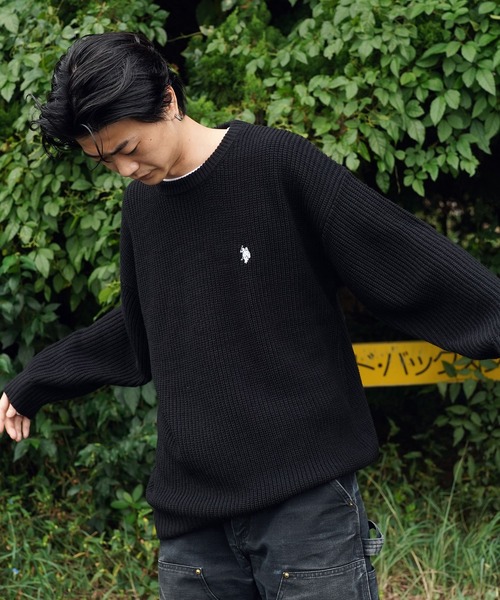 U.S. POLO ASSN.(ユーエスポロアッスン)の「U.S. POLO ASSN. / ユーエスポロアッスン 別注 コラボ ビッグシルエット 畔編み クルーネック ニット セーター(ニット/セーター・メンズ・ブラック/グレー系その他/ホワイト/グリーン/ネイビー・MEDIUM/LARGE)」の9枚目の写真