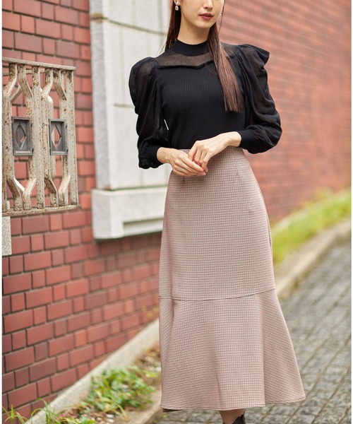 tocco closet(トッコ クローゼット)の「千鳥チェック柄マーメイドフレアスカート(スカート・レディース・ブラウン/ピンク・M)」の10枚目の写真