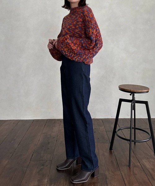 hellam(へラム)の「ボリュームスリーブ ミックスニット(ニット/セーター・レディース・オレンジ/グリーン・FREE)」の5枚目の写真