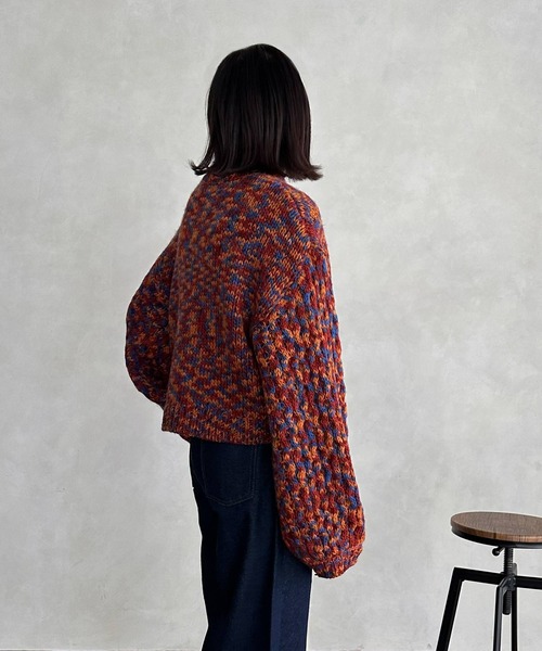 hellam(へラム)の「ボリュームスリーブ ミックスニット(ニット/セーター・レディース・オレンジ/グリーン・FREE)」の6枚目の写真