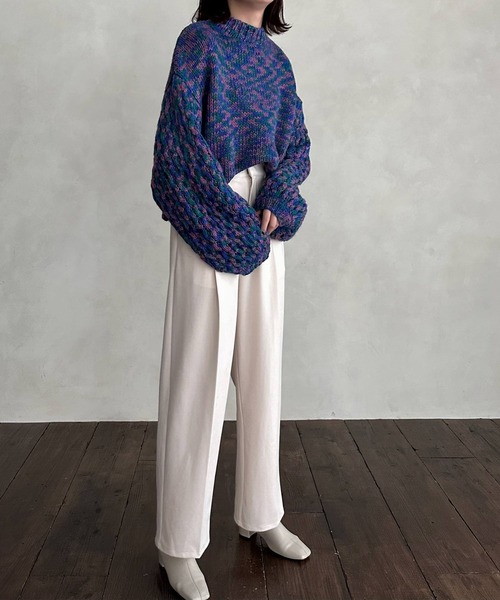 hellam(へラム)の「ボリュームスリーブ ミックスニット(ニット/セーター・レディース・オレンジ/グリーン・FREE)」の7枚目の写真