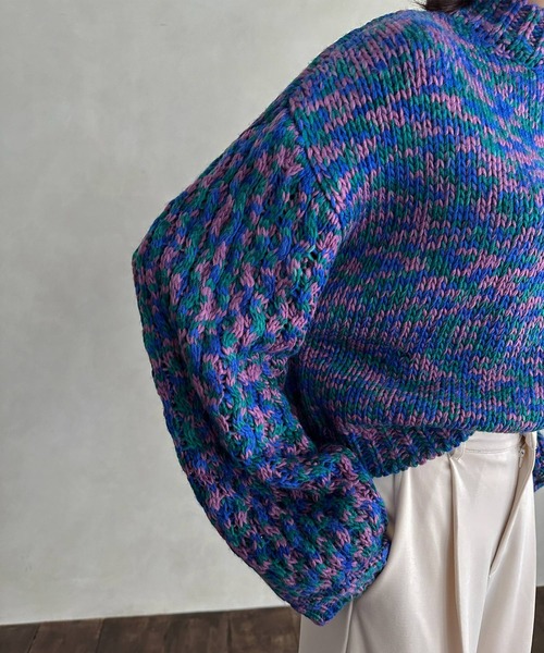 hellam(へラム)の「ボリュームスリーブ ミックスニット(ニット/セーター・レディース・オレンジ/グリーン・FREE)」の9枚目の写真