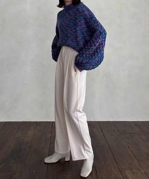 hellam(へラム)の「ボリュームスリーブ ミックスニット(ニット/セーター・レディース・オレンジ/グリーン・FREE)」の10枚目の写真