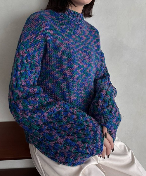 hellam(へラム)の「ボリュームスリーブ ミックスニット(ニット/セーター・レディース・オレンジ/グリーン・FREE)」の11枚目の写真