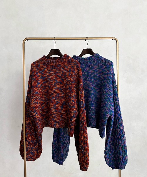 hellam(へラム)の「ボリュームスリーブ ミックスニット(ニット/セーター・レディース・オレンジ/グリーン・FREE)」の12枚目の写真