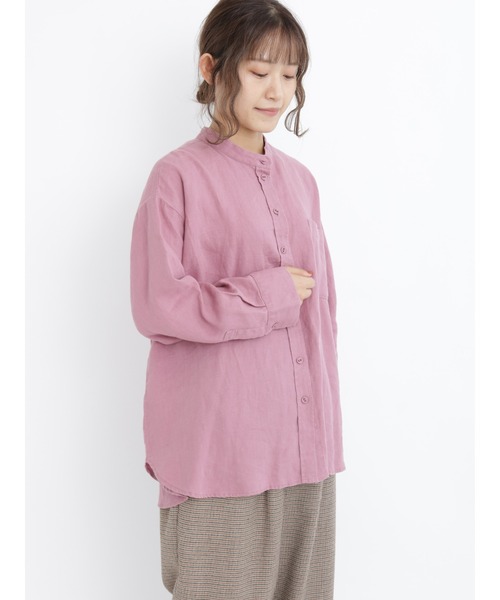 Samansa Mos2（サマンサ モスモス）の「リネンバンドカラーシャツ（シャツ/ブラウス・レディース・グリーン/ピンク/キナリ/ブラック・ﾌﾘ-）」の16枚目の写真