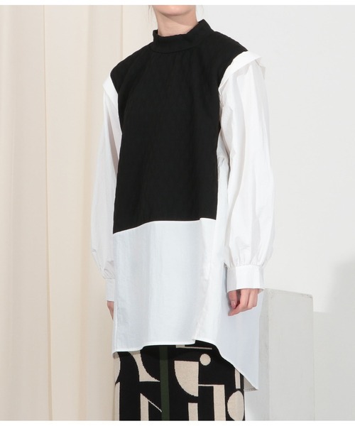 Settimissimo（セッティミッシモ）の「キルティング切替デザインブラウス（シャツ/ブラウス・レディース・アイボリー/ブラック・M）」の2枚目の写真
