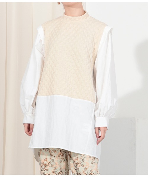 Settimissimo（セッティミッシモ）の「キルティング切替デザインブラウス（シャツ/ブラウス・レディース・アイボリー/ブラック・M）」の3枚目の写真