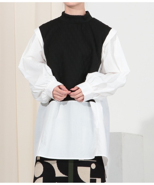Settimissimo（セッティミッシモ）の「キルティング切替デザインブラウス（シャツ/ブラウス・レディース・アイボリー/ブラック・M）」の10枚目の写真