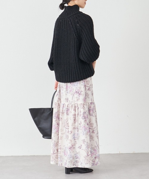 美品 ビアズリー ウール混 ハイネック ざっくり片畦ニット ◇ピンク 美