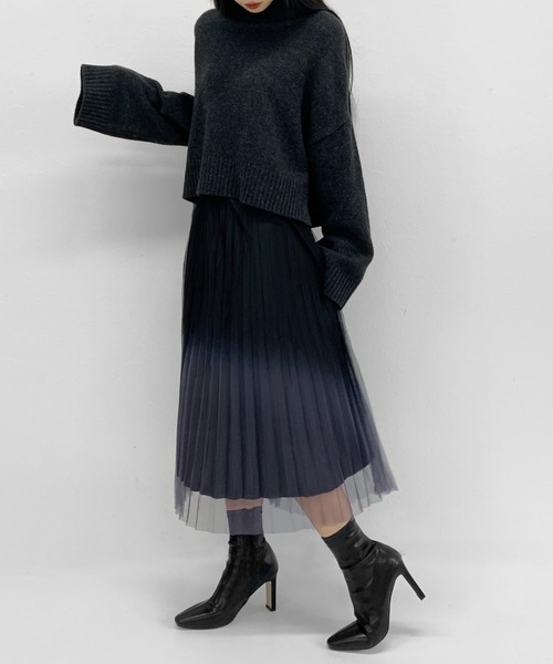 LVEU.（ラブユ.）の「【ZOZOTOWN限定】Gradient tulle pleated skirt / グラデーションチュールプリーツスカート（スカート・レディース・ブラック/カーキ・FREE）」の12枚目の写真