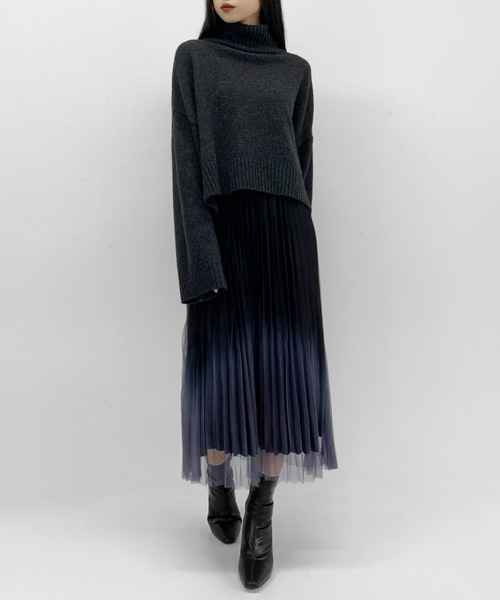 LVEU.（ラブユ.）の「【ZOZOTOWN限定】Gradient tulle pleated skirt / グラデーションチュールプリーツスカート（スカート・レディース・ブラック/カーキ・FREE）」の10枚目の写真