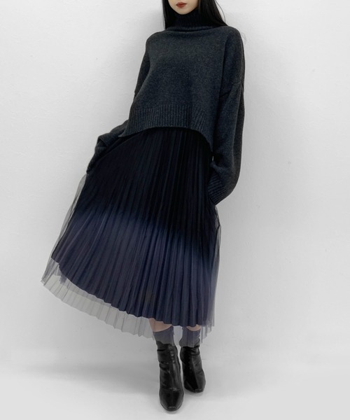 LVEU.（ラブユ.）の「【ZOZOTOWN限定】Gradient tulle pleated skirt / グラデーションチュールプリーツスカート（スカート・レディース・ブラック/カーキ・FREE）」の8枚目の写真