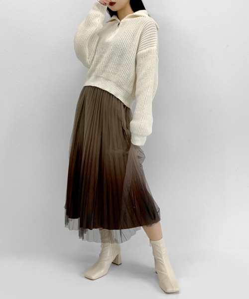 LVEU.（ラブユ.）の「【ZOZOTOWN限定】Gradient tulle pleated skirt / グラデーションチュールプリーツスカート（スカート・レディース・ブラック/カーキ・FREE）」の5枚目の写真