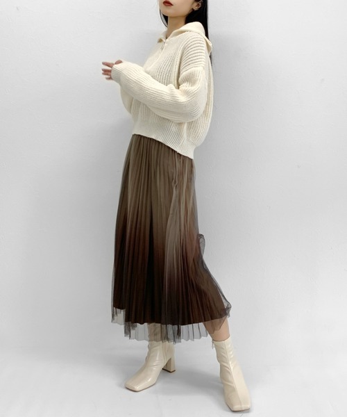 LVEU.（ラブユ.）の「【ZOZOTOWN限定】Gradient tulle pleated skirt / グラデーションチュールプリーツスカート（スカート・レディース・ブラック/カーキ・FREE）」の7枚目の写真