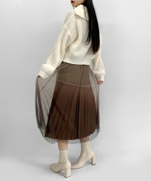 LVEU.（ラブユ.）の「【ZOZOTOWN限定】Gradient tulle pleated skirt / グラデーションチュールプリーツスカート（スカート・レディース・ブラック/カーキ・FREE）」の13枚目の写真