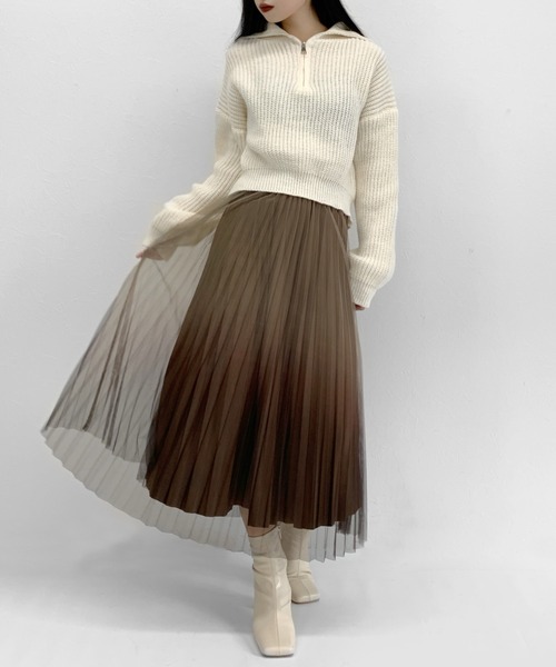 LVEU.（ラブユ.）の「【ZOZOTOWN限定】Gradient tulle pleated skirt / グラデーションチュールプリーツスカート（スカート・レディース・ブラック/カーキ・FREE）」の4枚目の写真