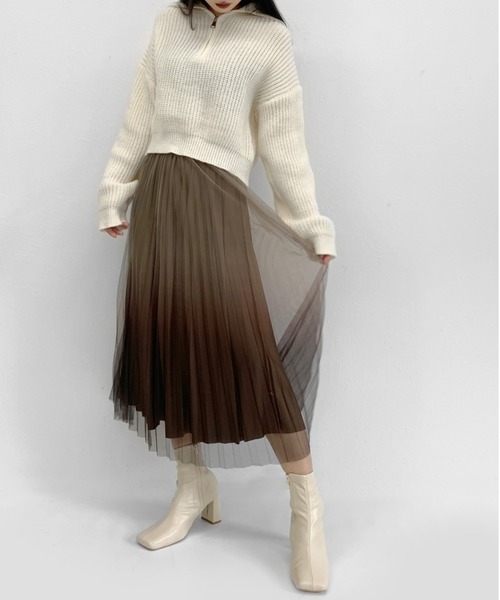 LVEU.（ラブユ.）の「【ZOZOTOWN限定】Gradient tulle pleated skirt / グラデーションチュールプリーツスカート（スカート・レディース・ブラック/カーキ・FREE）」の11枚目の写真