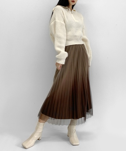 LVEU.（ラブユ.）の「【ZOZOTOWN限定】Gradient tulle pleated skirt / グラデーションチュールプリーツスカート（スカート・レディース・ブラック/カーキ・FREE）」の9枚目の写真