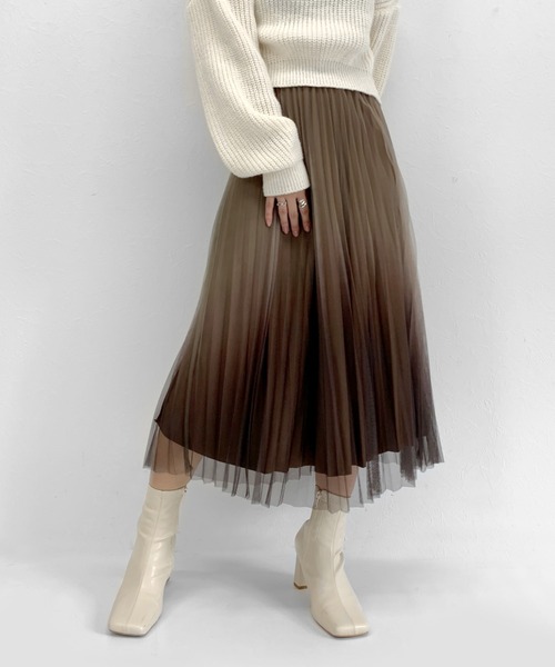 LVEU.（ラブユ.）の「【ZOZOTOWN限定】Gradient tulle pleated skirt / グラデーションチュールプリーツスカート（スカート・レディース・ブラック/カーキ・FREE）」の15枚目の写真