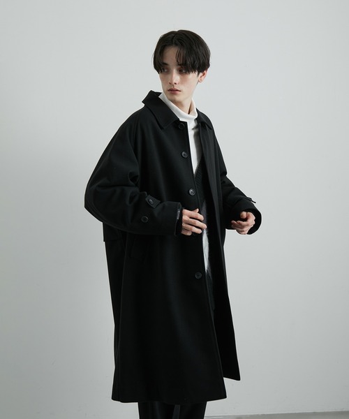 JUNRED（ジュンレッド）の「ウーリーカットツイルオーバーコート（ステンカラーコート・メンズ・チャコールグレー/ダークブラウン/ブラック/ホワイト系その他・S/M/L）」の14枚目の写真