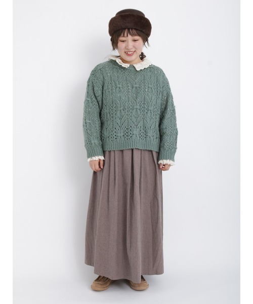 Samansa Mos2（サマンサ モスモス）の「透かし柄ニット（ニット/セーター・レディース・ブラック/グリーン/ベージュ・ﾌﾘ-）」の7枚目の写真