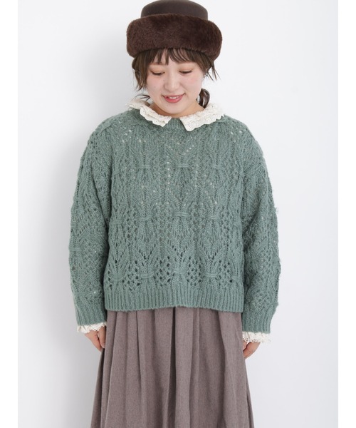 Samansa Mos2（サマンサ モスモス）の「透かし柄ニット（ニット/セーター・レディース・ブラック/グリーン/ベージュ・ﾌﾘ-）」の5枚目の写真