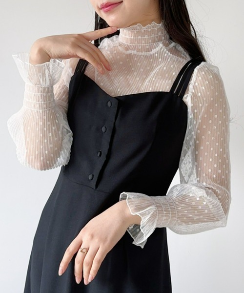 Loueme（ルエム）の「【23S/S 春夏新作】ドットチュールシャーリングブラウス（シャツ/ブラウス・レディース・ブラック/アイボリー/ホワイト・FREE）」の7枚目の写真