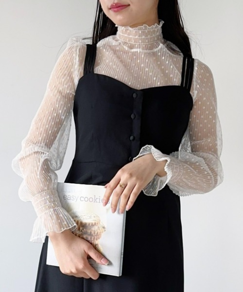 Loueme（ルエム）の「【23S/S 春夏新作】ドットチュールシャーリングブラウス（シャツ/ブラウス・レディース・ブラック/アイボリー/ホワイト・FREE）」の9枚目の写真