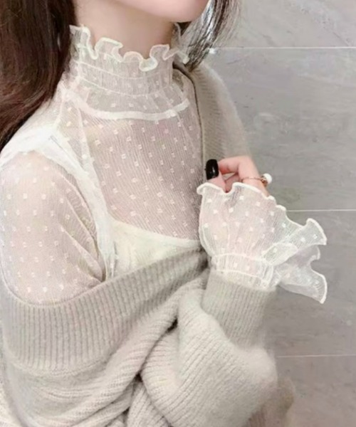 Loueme（ルエム）の「【23S/S 春夏新作】ドットチュールシャーリングブラウス（シャツ/ブラウス・レディース・ブラック/アイボリー/ホワイト・FREE）」の4枚目の写真