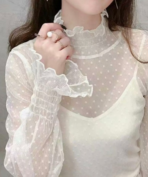 Loueme（ルエム）の「【23S/S 春夏新作】ドットチュールシャーリングブラウス（シャツ/ブラウス・レディース・ブラック/アイボリー/ホワイト・FREE）」の6枚目の写真