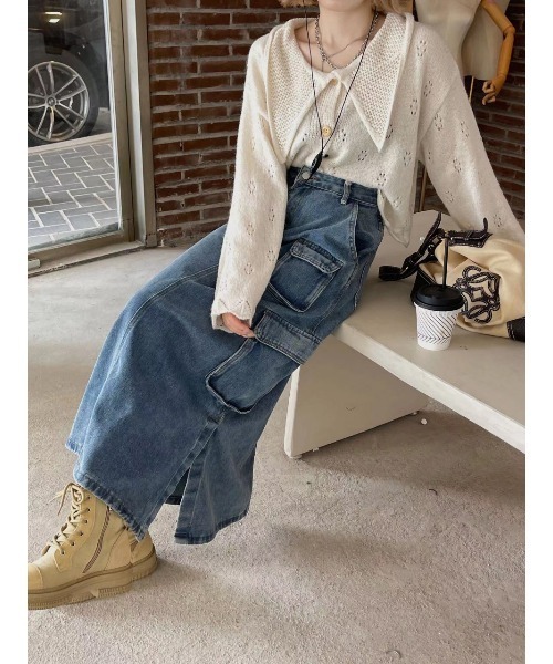 SpRay(スプレイ)の「デニムカーゴロングスカート(デニムスカート・レディース・ブルー・SMALL/MEDIUM)」の3枚目の写真