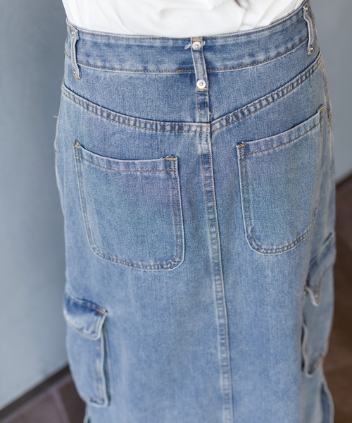 GUESS★lady's_GO前開きデニムカーゴロングスカート GUESS☆lady's_GO前開きデニムカーゴロングスカート