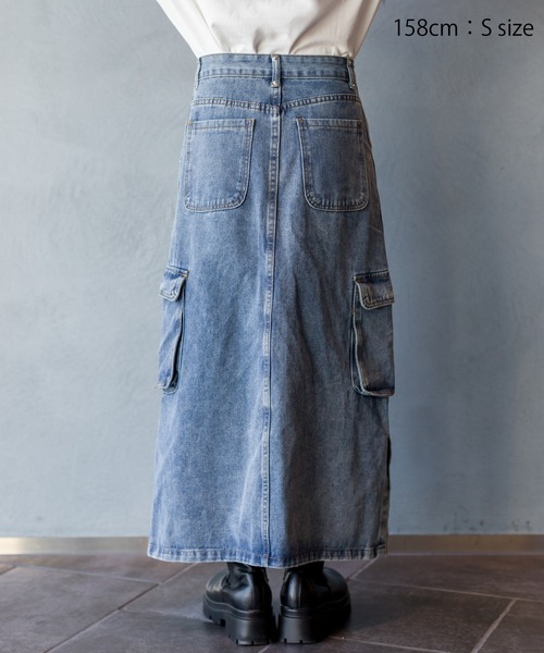 GUESS★lady's_GO前開きデニムカーゴロングスカート GUESS☆lady's_GO前開きデニムカーゴロングスカート